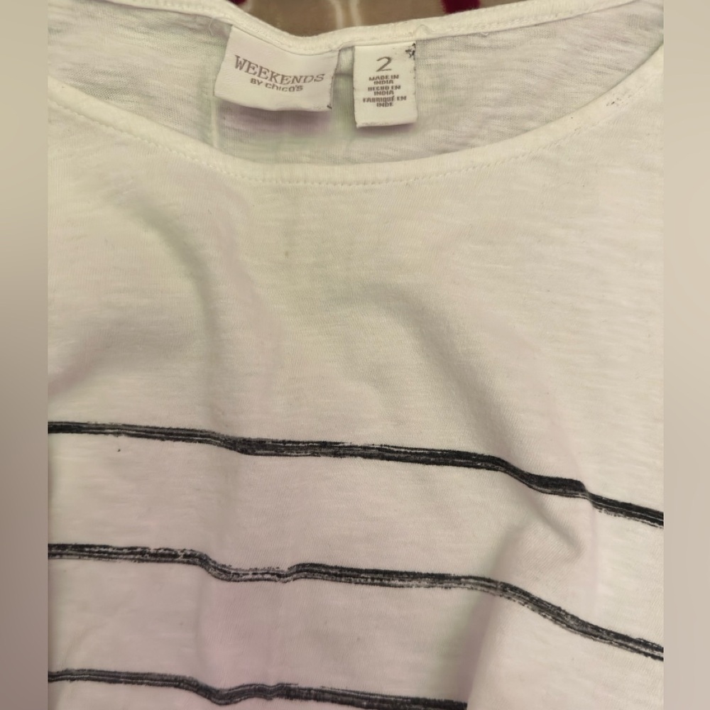 Chicos Women's Striped White and Black Top - Picture 2 of 2